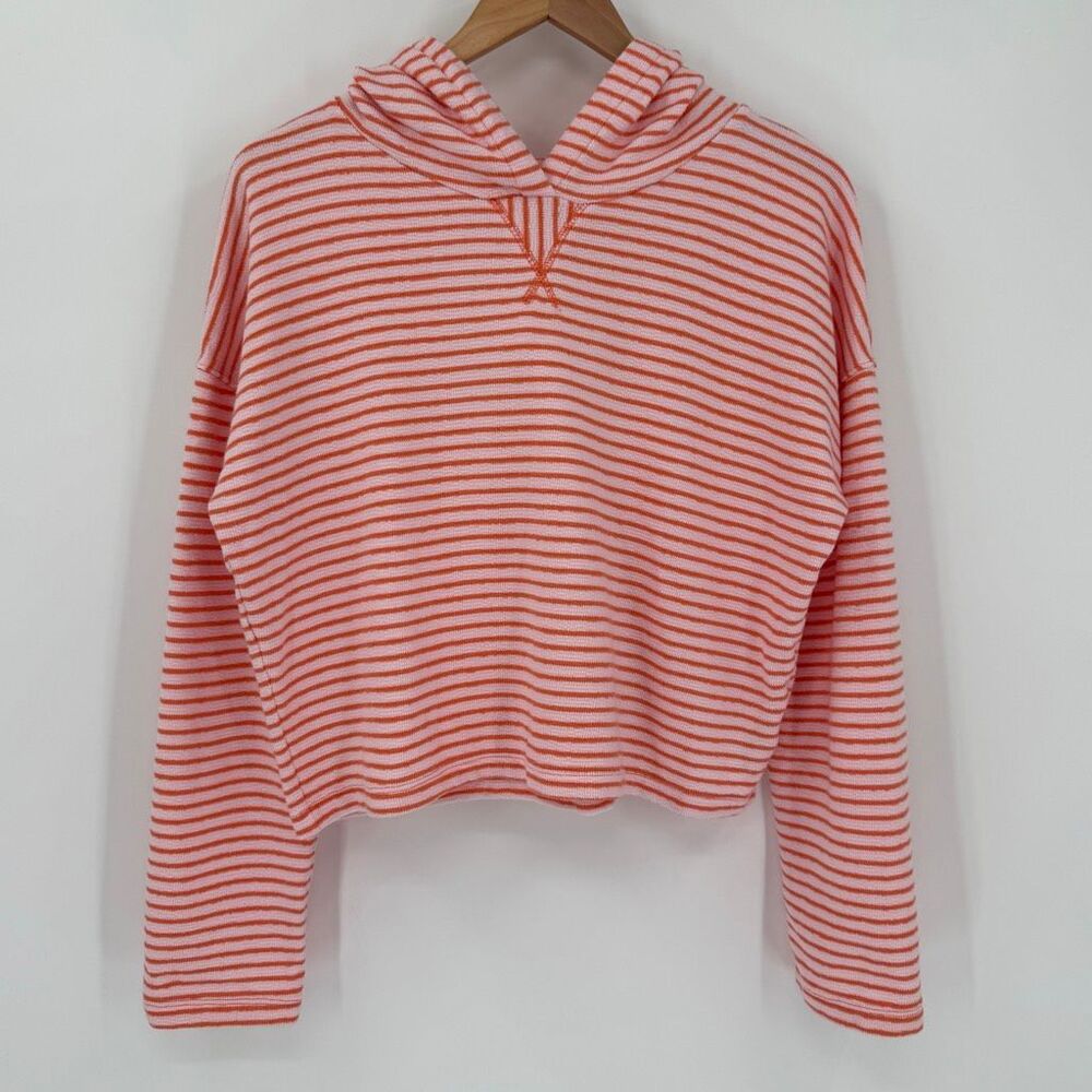 Love by GAP Pink Striped Textured Terry Cropped Hooded Sweatshirt Woman‎ Small